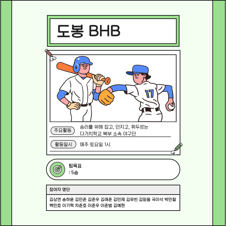 도봉 BHB 승리를 위해 잡고, 던지고, 휘두르는 다가치학교 북부 소속 야구단