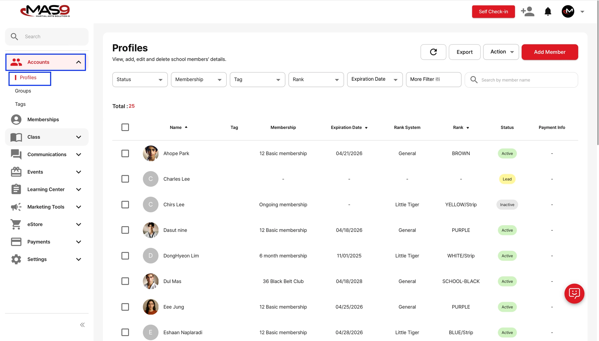 Family members section location