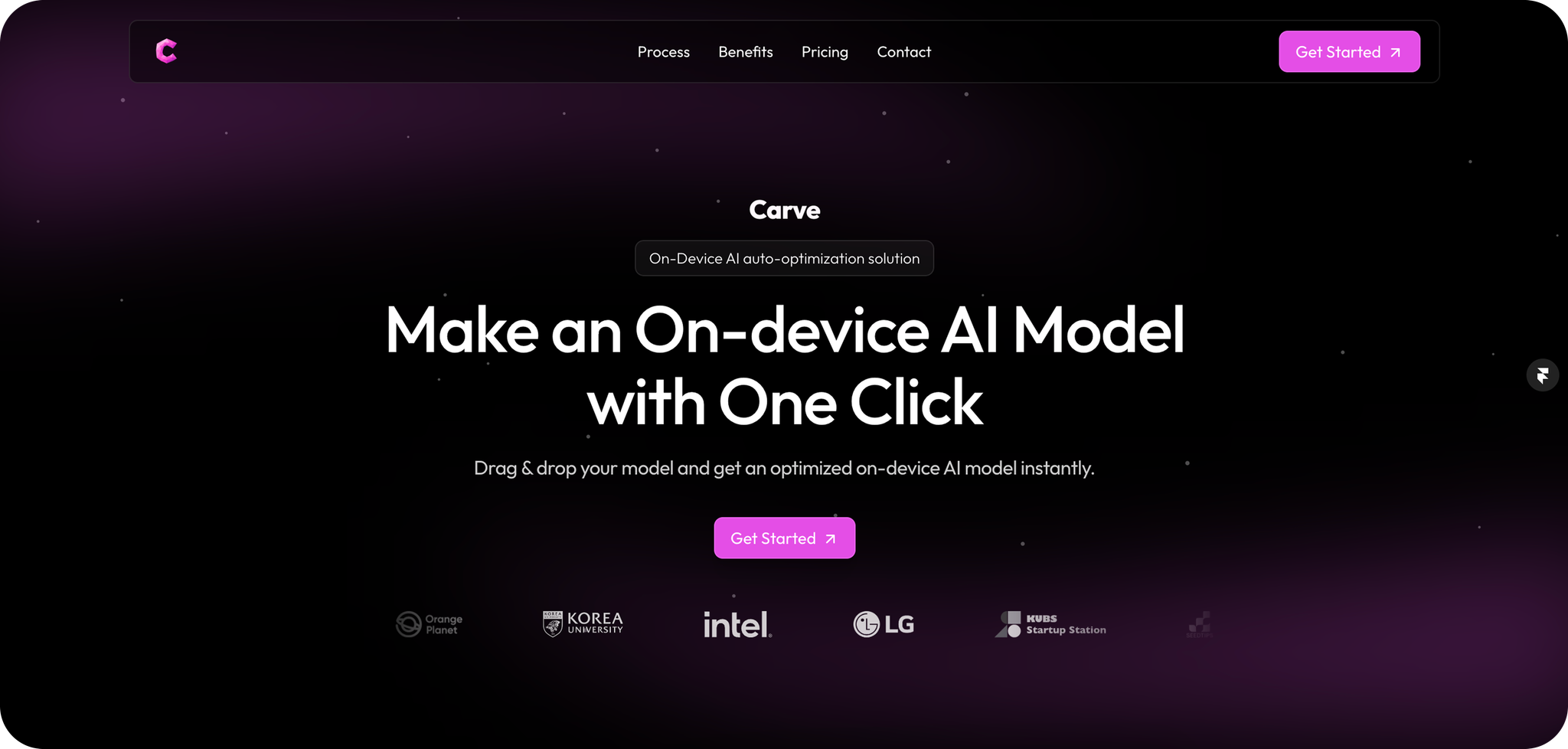 Carve Landing page