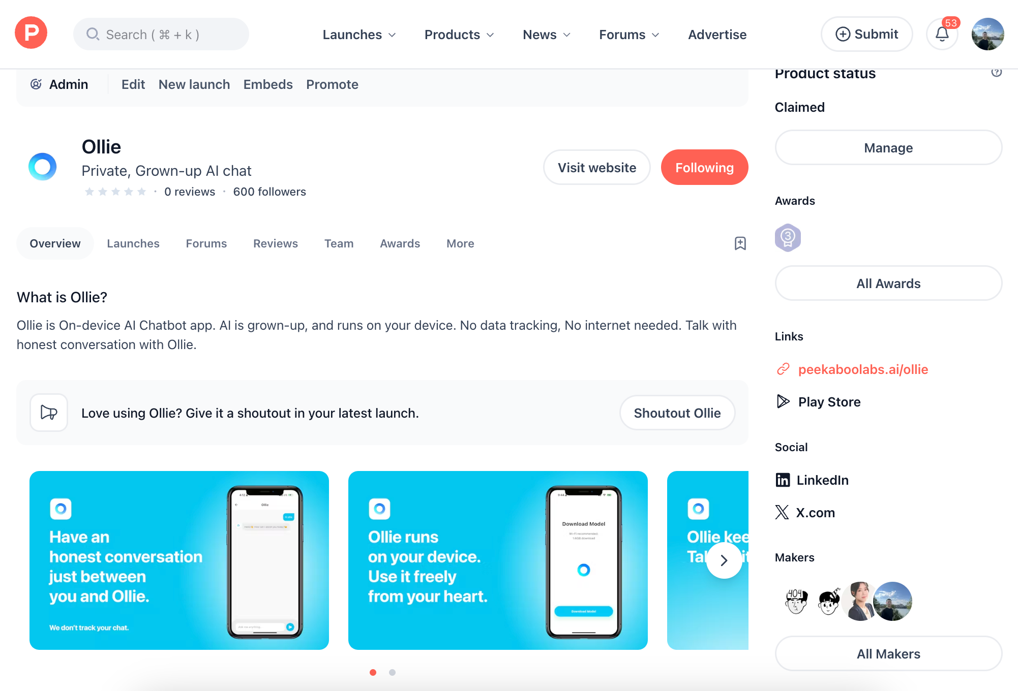 Product hunt launching - Ollie