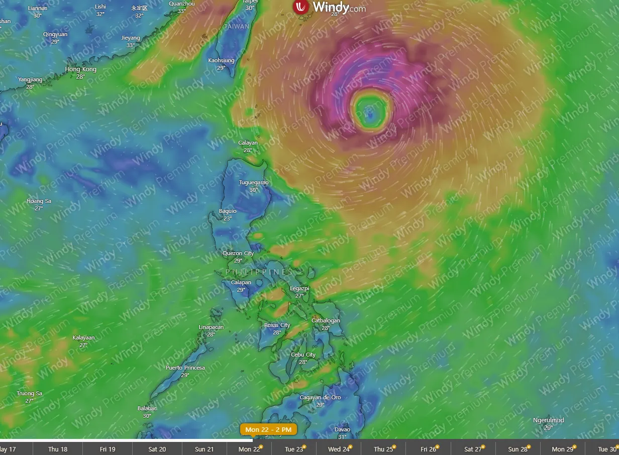 9월 22일 윈디에서 보이는 태풍