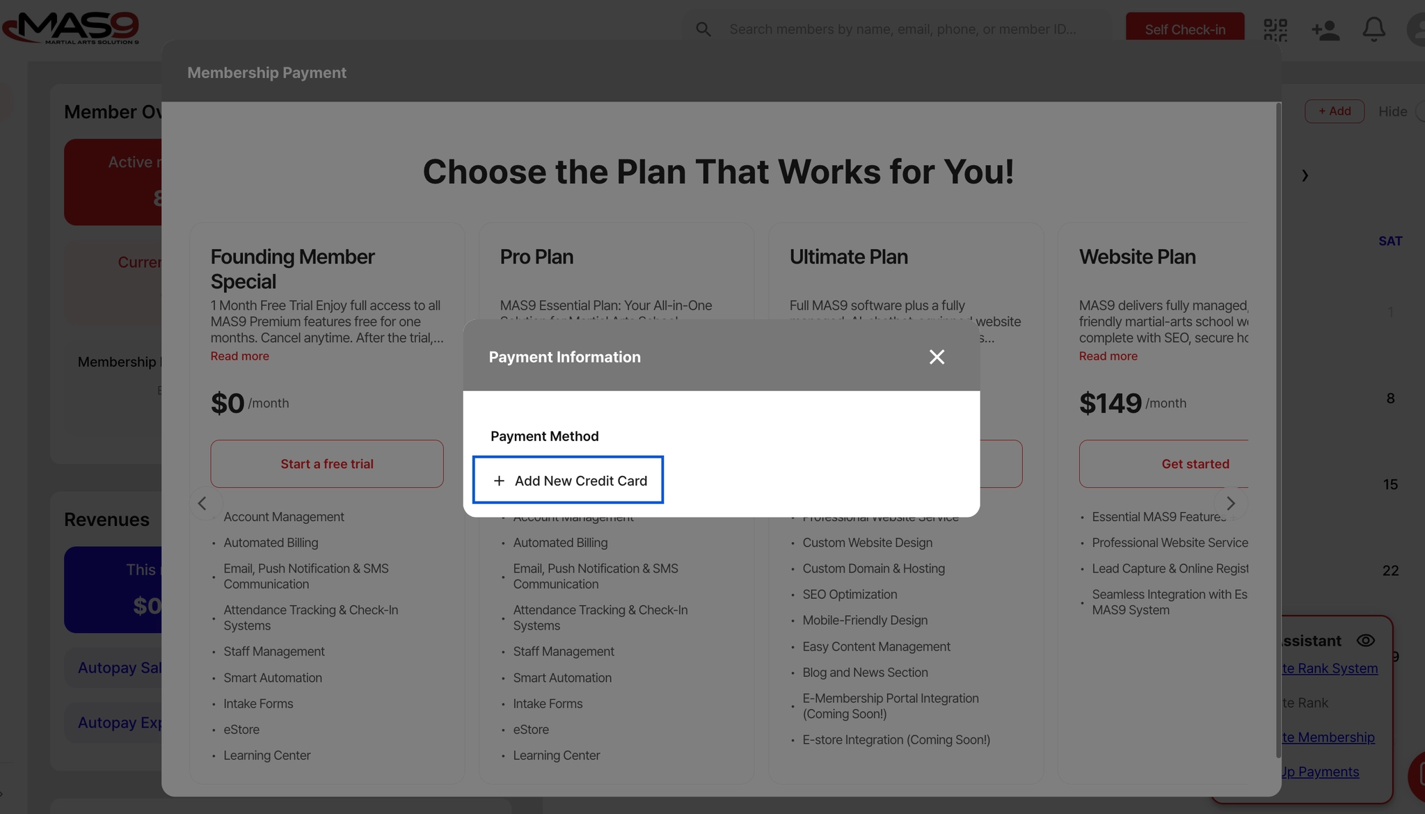Payment information modal to add a new credit card