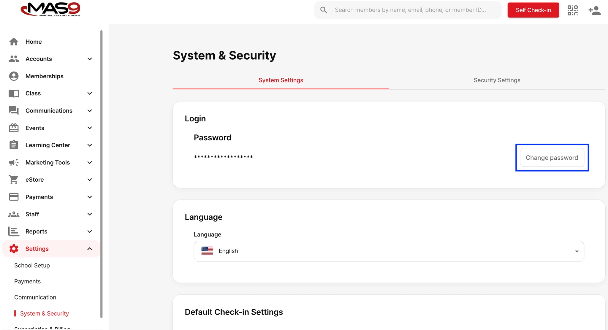 Switching to security settings