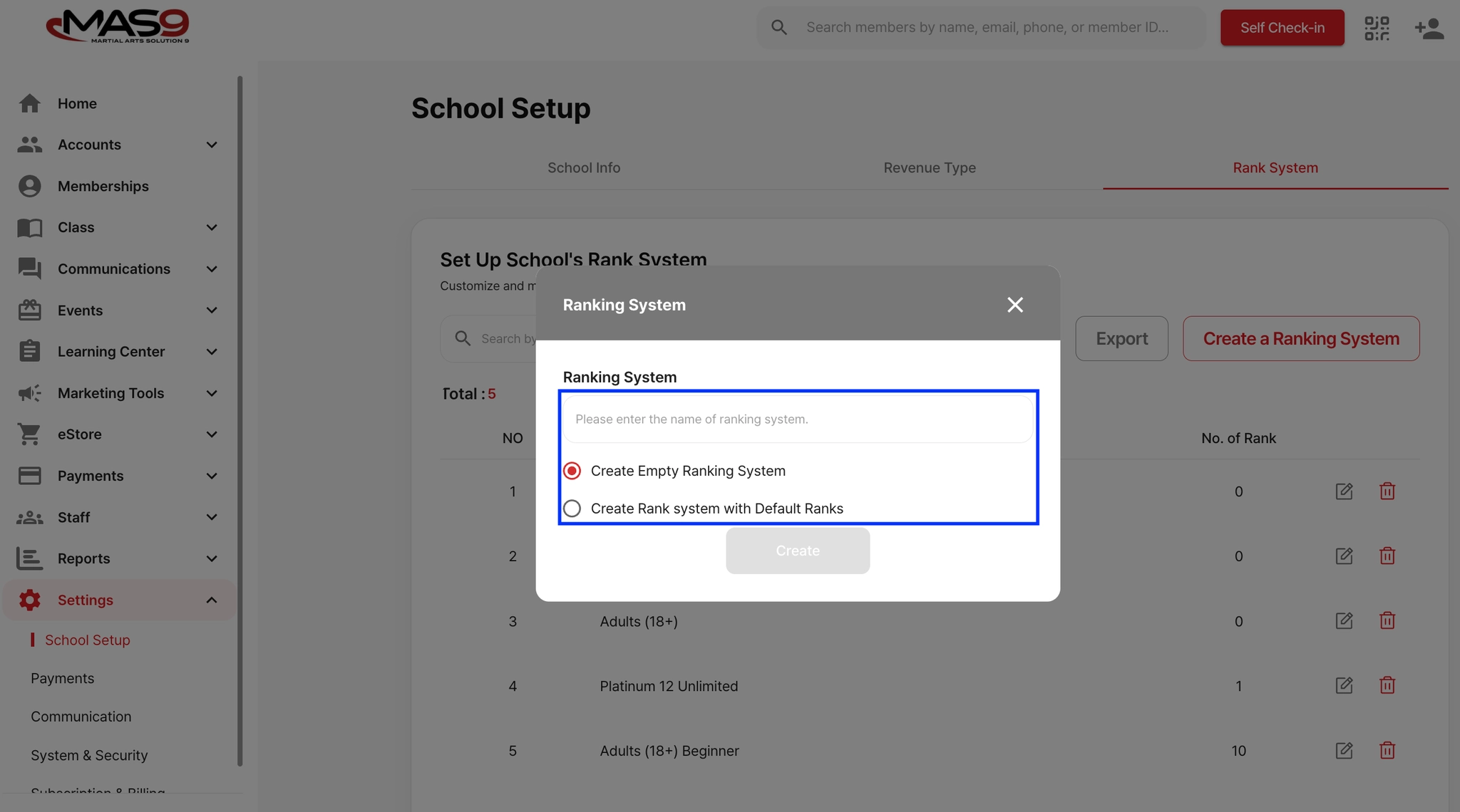 Rank system creation options