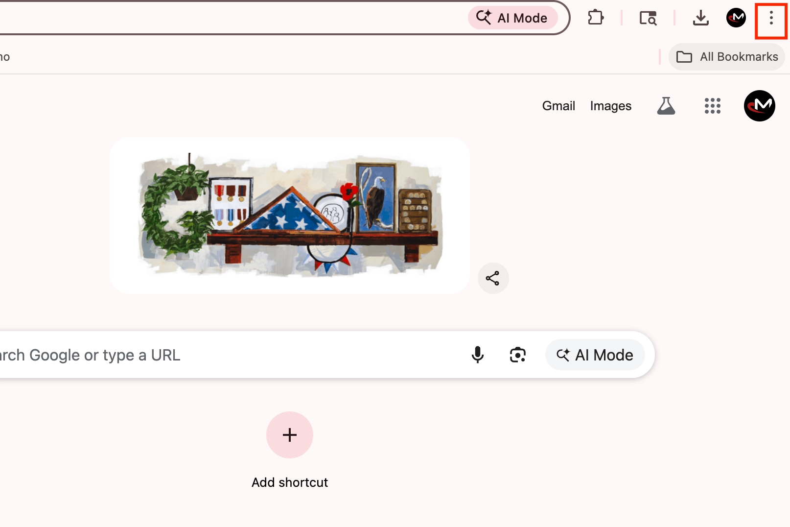 Screenshot of Google Chrome highlighting the three dots menu