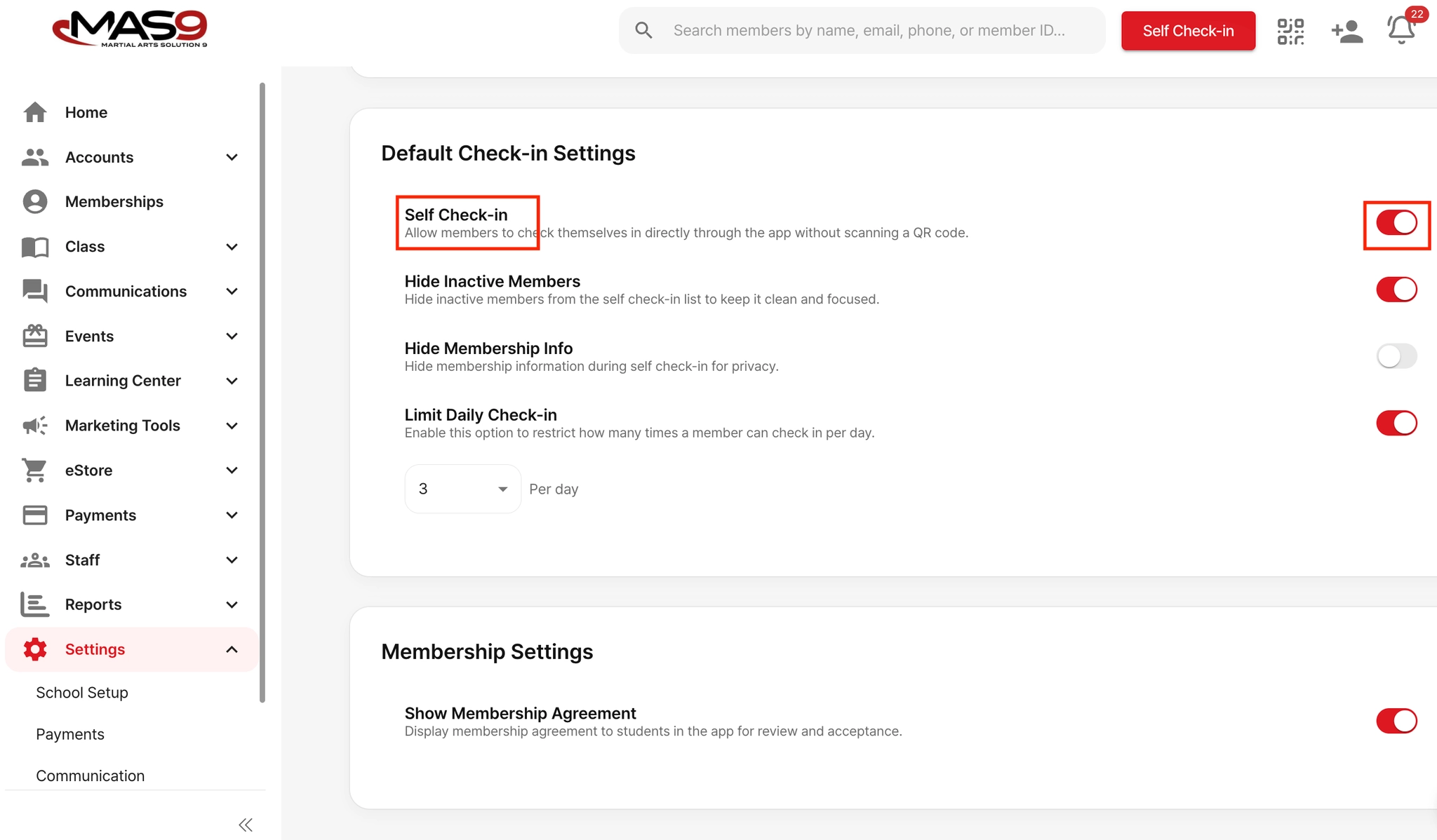 Check-in kiosk interface