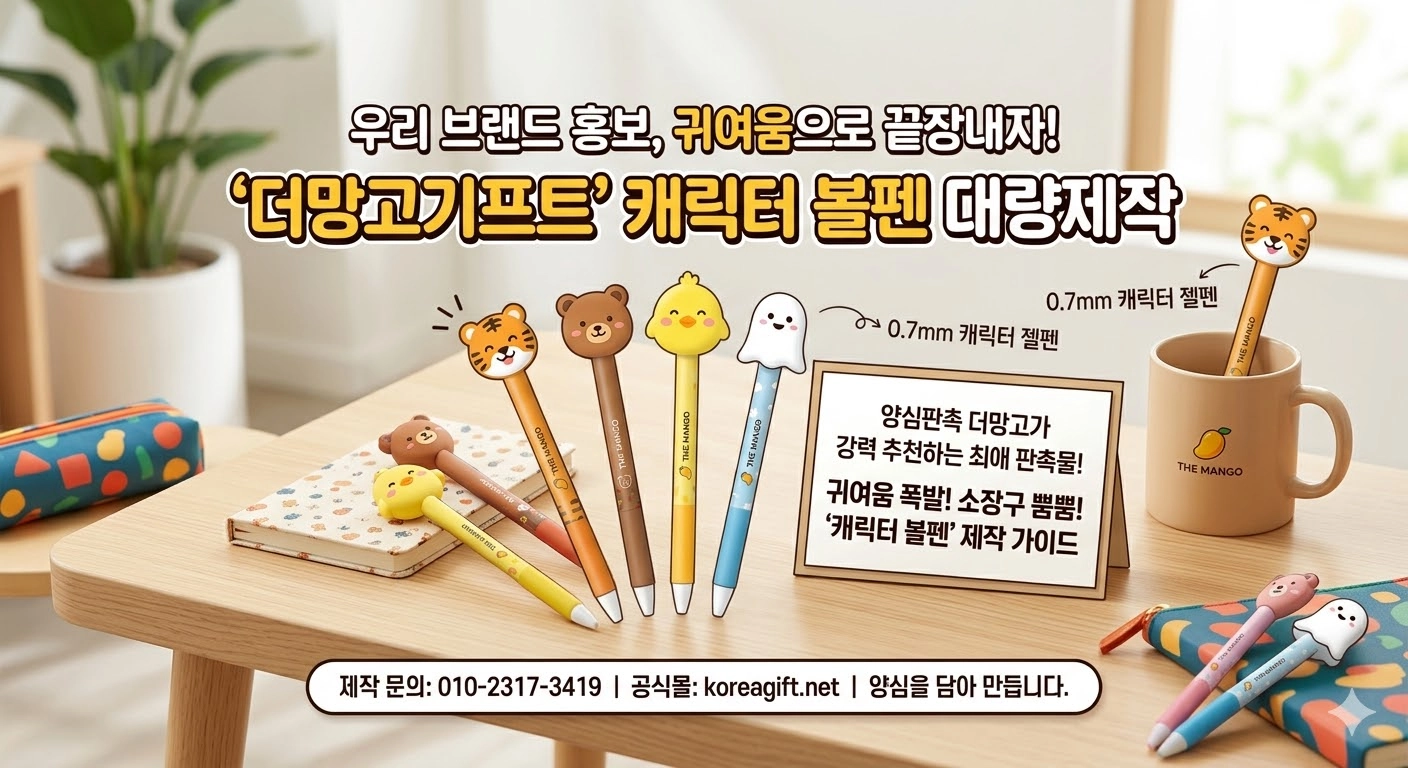 캐릭터볼펜 주문제작 전문기업 양심판촉더망고