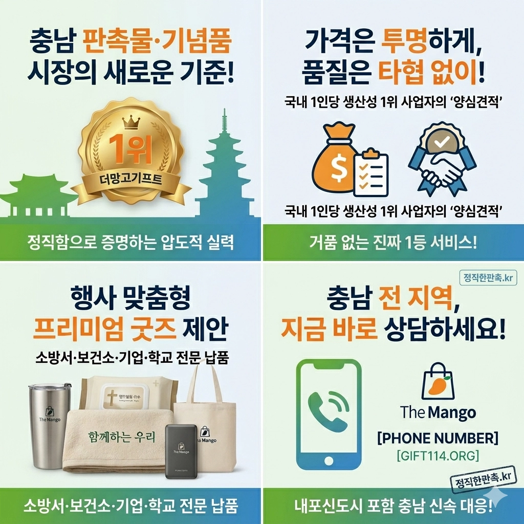 "충남 로고 색상 최적화 배너 - 충남 판촉물 기념품 제작 1위 사업자 충남판촉물 더망고 양심판촉 공식 카드뉴스”