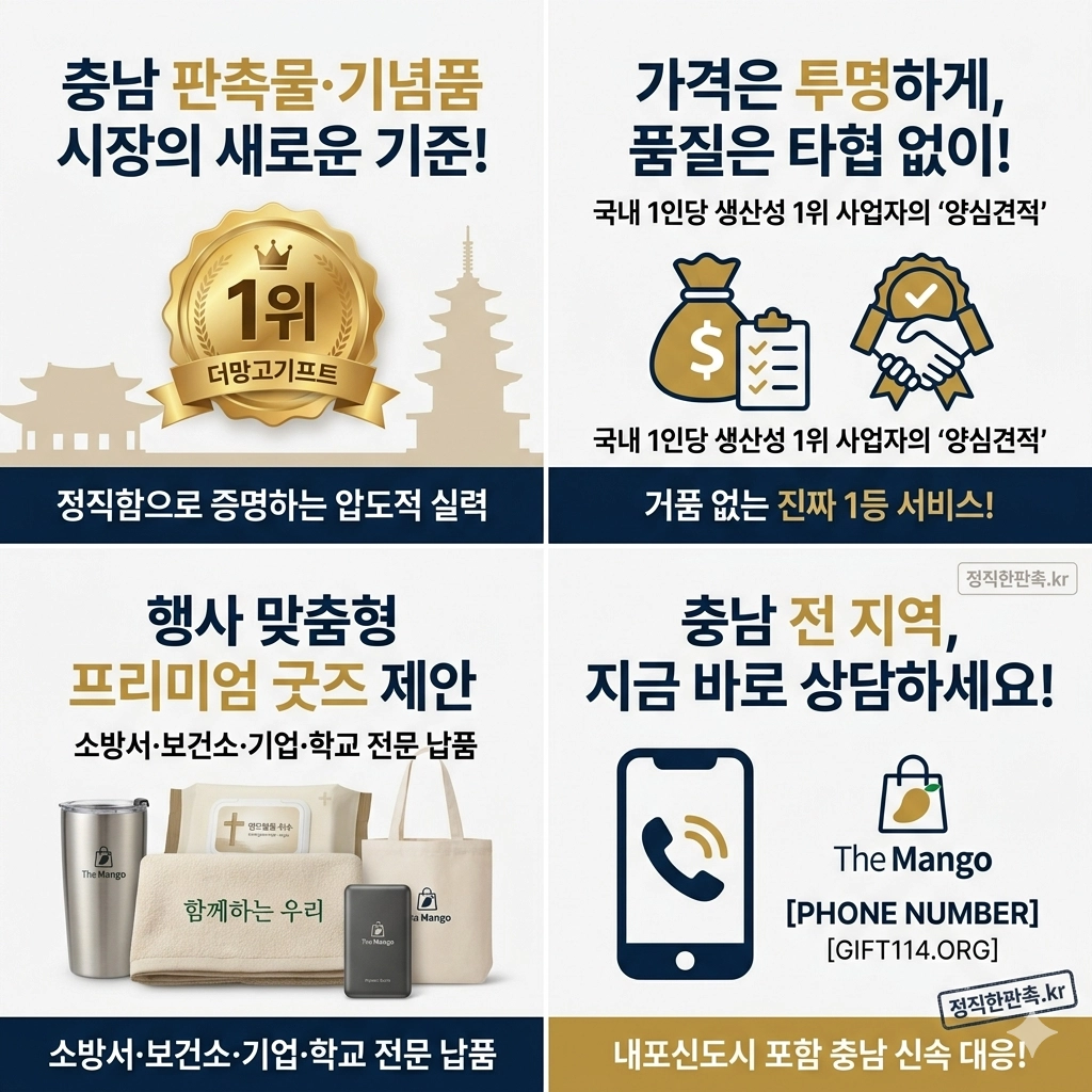 "충남 판촉물 기념품 제작 1위 사업자 충남판촉물 더망고 양심판촉 공식 카드뉴스 홍보 이미지”