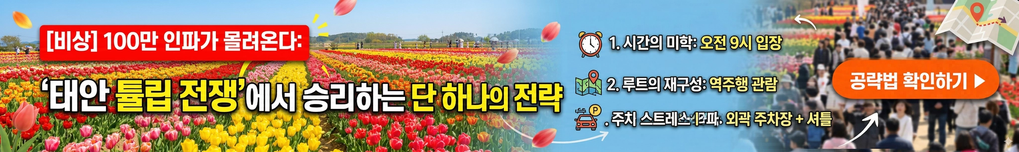 태안 세계 튤립 꽃 박람회 100만 인파 대비 관람 꿀팁 및 필승 전략 안내 배너