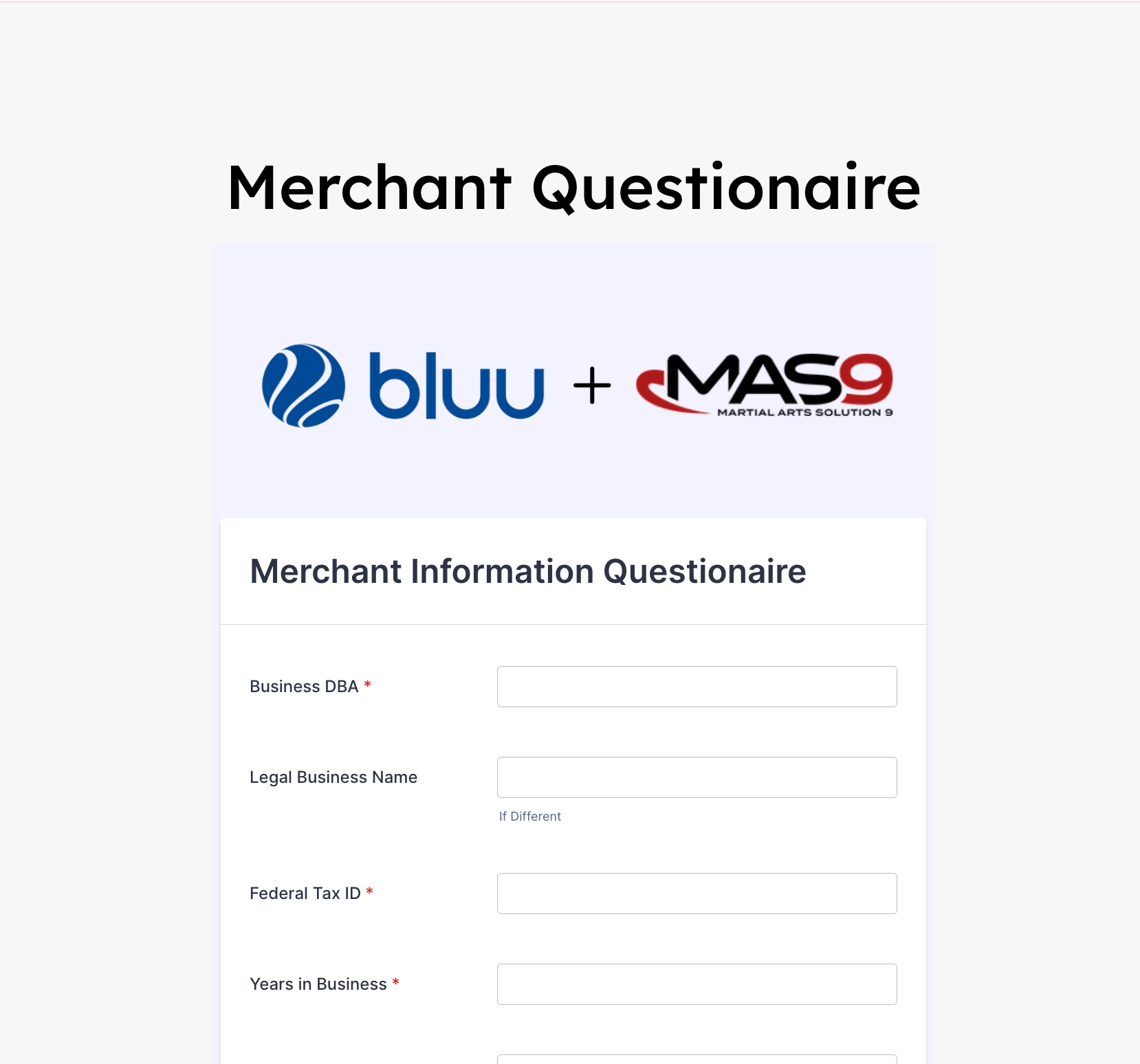 Bluu questionnaire page