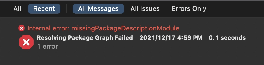 Xcode Metal Component Error (Xcode) Xcode 13.2 - Internal error : Missing Package Description ...